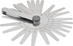 Starrett - 26 Piece, 0.0015 to 0.025" Thick, Tapered Feeler Gage Set - 3-1/32" Leaf Length, 1/4 to 1/2" (Tapered) Wide, Tempered Steel - Apex Tool & Supply