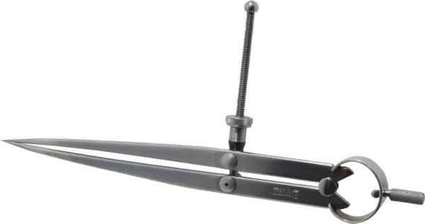 Starrett - 8 Inch Leg, Spring Joint, Steel, Polished, Divider - 8 Inch Max Measurement, 200mm Max Measurement, Flat Leg with Quick Nut Adjustment - Apex Tool & Supply