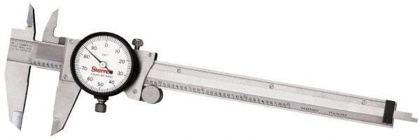 Starrett - 0mm to 225mm Range, 0.02 mm Graduation, 2mm per Revolution, Dial Caliper - Yellow Face, 1-1/2" Jaw Length, Accurate to 0.03mm/4mm - Apex Tool & Supply