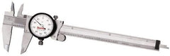 Starrett - 0mm to 225mm Range, 0.02 mm Graduation, 2mm per Revolution, Dial Caliper - Yellow Face, 1-1/2" Jaw Length, Accurate to 0.03mm/4mm - Apex Tool & Supply