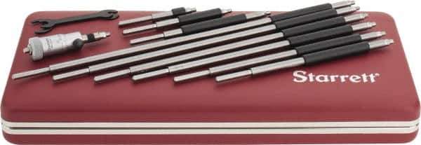 Starrett - 2 to 12", Satin Chrome Coated, Mechanical Inside Micrometer Set - 0.001" Graduation, Friction Thimble - Apex Tool & Supply