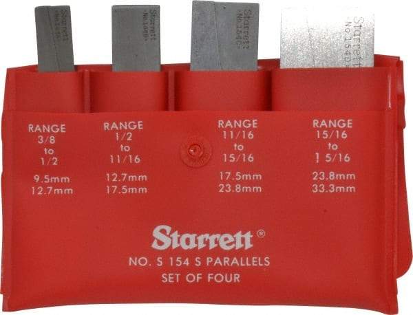 Starrett - 3/8 to 1-5/16 Inch Adjustable Parallel Set - 1-3/4 to 3-9/16 Inch Long, 9/32 Inch Thick, Includes Case, 4 Pieces - Apex Tool & Supply