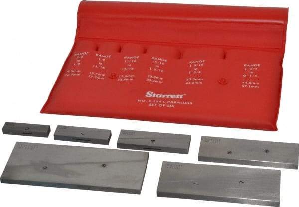 Starrett - 3/8 to 2-1/4 Inch Adjustable Parallel Set - 1-3/4 to 5-1/16 Inch Long, 9/32 Inch Thick, Includes Case, 6 Pieces - Apex Tool & Supply