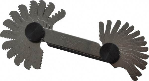 Starrett - 28 Leaf, 1/4 to 2.5mm Pitch Range, Steel Screw Pitch Gage - 60° Thread Angle - Apex Tool & Supply
