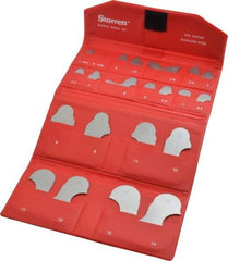 Starrett - 21 Piece, 1 to 15 mm Radius, Stainless Steel Radius Gage Set - Satin Chrome Coated - Apex Tool & Supply