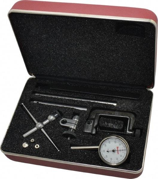 Starrett - 10 Piece, 0" to 0.2" Measuring Range, 1-7/16" Dial Diam, 0-50-0 Dial Reading, White Dial Test Indicator Kit - 0.001" Dial Graduation - Apex Tool & Supply