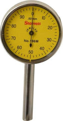 Starrett - 5 mm Range, 0.02 mm Dial Graduation, Horizontal Dial Test Indicator - 1-7/16 Inch Yellow Dial, 0-100 Dial Reading - Apex Tool & Supply