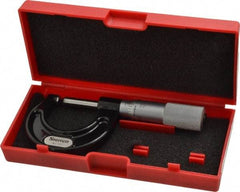 Starrett - Mechanical, 0 to 1 Inch Measurement, Satin Chrome Finish Carbide Face Ball Anvil Micrometer - 0.001 Inch Graduation, Plain Thimble - Apex Tool & Supply