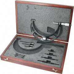 Starrett - 2 to 6" Range, 4 Piece Mechanical Outside Micrometer Set - 0.001" Graduation, Ratchet Stop Thimble, Steel Face - Apex Tool & Supply