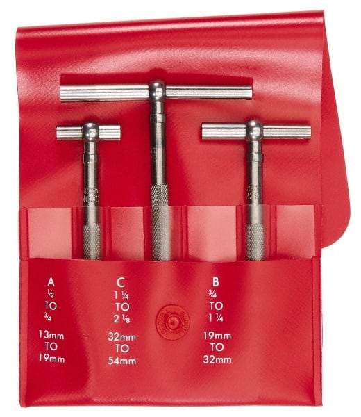 Starrett - 3 Piece, 1/2 to 2-1/8 Inch, Telescoping Gage Set - 2-3/8 Inch Long Handles, Includes Case - Apex Tool & Supply
