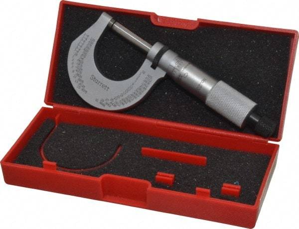 Starrett - 0 to 1" Range, 0.0001" Graduation, Mechanical Outside Micrometer - Ratchet Stop Thimble, Accurate to 0.00005" - Apex Tool & Supply