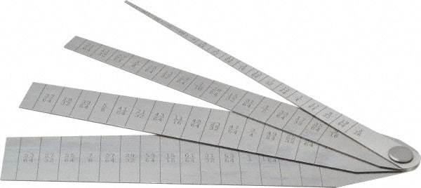 Starrett - 1/16 to 1-1/16 Inch Measurement, 4 Leaf Taper Gage - 5-1/4 Inch Long x 1 Inch Wide, Spring Tempered Steel, 1/64 Inch Graduation - Apex Tool & Supply