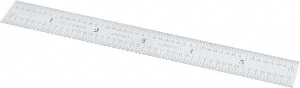 Starrett - 6" Long, 1/64, 1/32, 1/16, 1/8" Graduation, Flexible Steel Rule - 4R Graduation Style, 3/4" Wide, Silver, Satin Chrome Finish - Apex Tool & Supply
