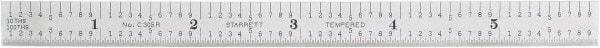 Starrett - 6" Long, 1/100, 1/64, 1/32, 1/10" Graduation, Flexible Steel Rule - 5R Graduation Style, 1/2" Wide, Silver, Satin Chrome Finish - Apex Tool & Supply