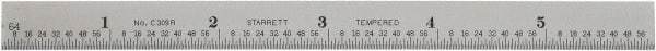 Starrett - 6" Long, 1/64, 1/32, 1/16" Graduation, Flexible Steel Rule - 9R Graduation Style, 1/2" Wide, Silver, Satin Chrome Finish - Apex Tool & Supply