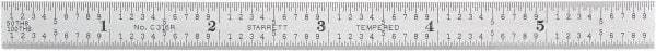 Starrett - 6" Long, 1/100, 1/64, 1/50, 1/32" Graduation, Flexible Steel Rule - 16R Graduation Style, 1/2" Wide, Silver, Satin Chrome Finish - Apex Tool & Supply