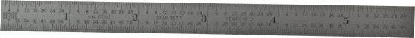 Starrett - 5-3/4" Long, 1/64, 1/32" and 0.5, 1mm Graduation, Flexible Steel Rule - English/Metric Graduation Style, 1/2" Wide, Silver, Satin Chrome Finish - Apex Tool & Supply