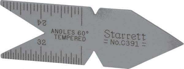 Starrett - 60° Angle, Satin Chrome Coated Steel Center Gage - 1/32 to 1/14 Inch Graduation - Apex Tool & Supply