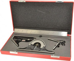 Starrett - 4 Piece, 12" Combination Square Set - 1/16, 1/32, 1/64 & 1/8" (4R) Graduation, Steel Blade, Forged Steel Center, Protractor & Square Head - Apex Tool & Supply