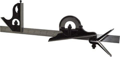 Starrett - 4 Piece, 18" Combination Square Set - 1/16, 1/32, 1/64 & 1/8" (4R) Graduation, Steel Blade, Forged Steel Center, Protractor & Square Head - Apex Tool & Supply
