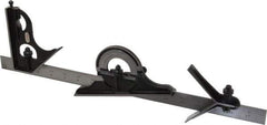 Starrett - 4 Piece, 18" Combination Square Set - 1/100, 1/32, 1/50 & 1/64" (16R) Graduation, Steel Blade, Forged Steel Center, Protractor & Square Head - Apex Tool & Supply