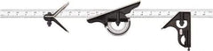 Starrett - 4 Piece, 24" Combination Square Set - 1/100, 1/32, 1/50 & 1/64" (16R) Graduation, Hardened Steel Blade, Cast Iron & Forged Steel Center, Protractor & Square Head - Apex Tool & Supply