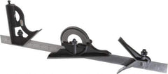 Starrett - 4 Piece, 18" Combination Square Set - 1/16, 1/32, 1/64 & 1/8" (4R) Graduation, Steel Blade, Cast Iron Center, Protractor & Square Head - Apex Tool & Supply