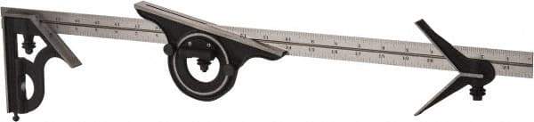 Starrett - 4 Piece, 24" Combination Square Set - 1/16, 1/32, 1/64 & 1/8" (4R) Graduation, Steel Blade, Cast Iron Center, Protractor & Square Head - Apex Tool & Supply