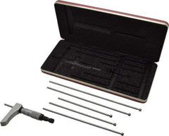 Starrett - 0 to 6" Range, 6 Rod, Satin Chrome Finish Mechanical Depth Micrometer - Ratchet Stop Thimble, 2" Base Length, 0.01mm Graduation, 5/32" Rod Diam - Apex Tool & Supply