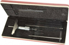 Starrett - 0 to 3" Range, 3 Rod, Satin Chrome Finish Mechanical Depth Micrometer - Ratchet Stop Thimble, 3" Base Length, 0.01mm Graduation, 5/32" Rod Diam - Apex Tool & Supply