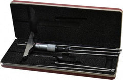 Starrett - 0 to 6" Range, 6 Rod, Satin Chrome Finish Mechanical Depth Micrometer - Ratchet Stop Thimble, 3" Base Length, 0.01mm Graduation, 5/32" Rod Diam - Apex Tool & Supply