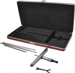 Starrett - 0 to 6" Range, 6 Rod, Satin Chrome Finish Mechanical Depth Micrometer - Ratchet Stop Thimble, 6" Base Length, 0.01mm Graduation, 5/32" Rod Diam - Apex Tool & Supply
