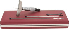 Starrett - 0 to 3" Range, 3 Rod, Mechanical Depth Micrometer - Ratchet Stop Thimble, 2-1/2" Base Length, 0.01mm Graduation, 1/8" Rod Diam - Apex Tool & Supply