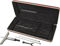 Starrett - 0 to 3" Range, 3 Rod, Mechanical Depth Micrometer - Ratchet Stop Thimble, 4" Base Length, 0.01mm Graduation, 1/8" Rod Diam - Apex Tool & Supply