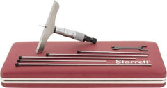 Starrett - 0 to 6" Range, 6 Rod, Mechanical Depth Micrometer - Ratchet Stop Thimble, 4" Base Length, 0.01mm Graduation, 1/8" Rod Diam - Apex Tool & Supply