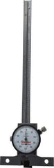 Starrett - 0 to 6 Inch Range, Stainless Steel, White Dial Depth Gage - 0.001 Inch Graduation, 0.001 Inch Accuracy, 2-3/4 Inch Base Measuring Length - Apex Tool & Supply