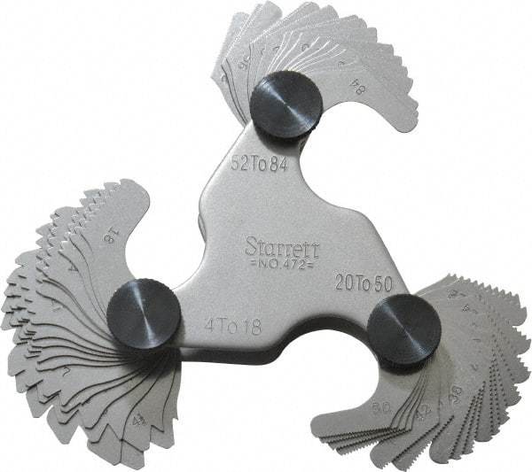 Starrett - 51 Leaf, 4 to 84 TPI Range, Steel Screw Pitch Gage - 60° Thread Angle - Apex Tool & Supply