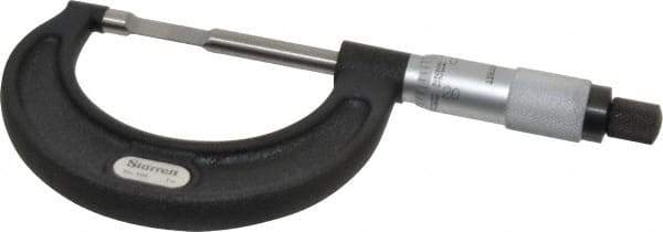 Starrett - 0" to 1" Mechanical Satin Chrome Coated Blade Micrometer - 0.001" Graduation, 1/32" Blade Thickness, Speeder Thimble - Apex Tool & Supply