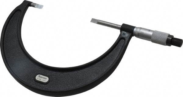 Starrett - 3" to 4" Mechanical Satin Chrome Coated Blade Micrometer - 0.001" Graduation, 1/32" Blade Thickness, Speeder Thimble - Apex Tool & Supply
