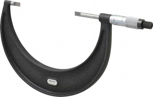 Starrett - 4" to 5" Mechanical Satin Chrome Coated Blade Micrometer - 0.001" Graduation, 1/32" Blade Thickness, Speeder Thimble - Apex Tool & Supply