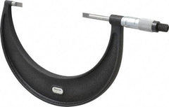 Starrett - 4" to 5" Mechanical Satin Chrome Coated Blade Micrometer - 0.001" Graduation, 1/32" Blade Thickness, Speeder Thimble - Apex Tool & Supply