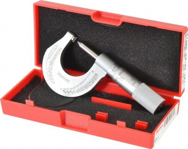 Starrett - 0 to 1" Range, Mechanical Screw Thread Micrometer - Plain Thimble, 0.001" Graduation, 0.004mm Accuracy - Apex Tool & Supply