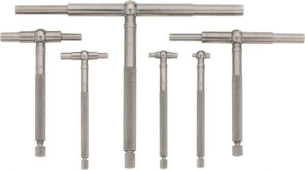 Starrett - 6 Piece, 5/16 to 6 Inch, Polished Steel Finish, Telescoping Gage Set - 2-3/8 and 3-1/4 Inch Long Handles, Includes Case - Apex Tool & Supply