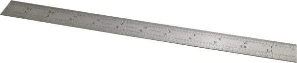 Starrett - 12" Long, 1/64, 1/32, 1/16, 1/8" Graduation, Rigid Spring Steel Rule - 4R Graduation Style, 1" Wide, Silver - Apex Tool & Supply
