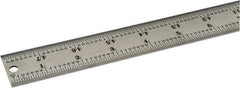 Starrett - 48" Long, 1/64, 1/32, 1/16, 1/8" Graduation, Rigid Spring Steel Rule - 4R Graduation Style, 1-1/4" Wide, Silver, Satin Chrome Finish - Apex Tool & Supply