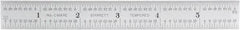 Starrett - 6" Long, 1/64, 1/32, 1/16, 1/8" Graduation, Rigid Spring Steel Rule - 4R Graduation Style, 3/4" Wide, Silver, Satin Chrome Finish - Apex Tool & Supply