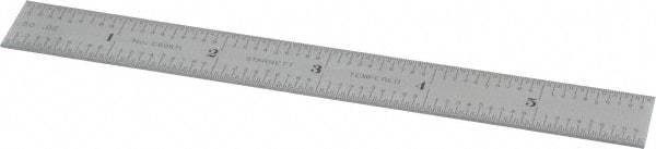 Starrett - 6" Long, 1/50, 1/10" Graduation, Rigid Spring Steel Rule - 6R Graduation Style, 3/4" Wide, Silver, Satin Chrome Finish - Apex Tool & Supply