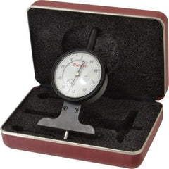 Starrett - 0 to 3 Inch Range, Ground Steel, White Dial Depth Gage - 0.001 Inch Graduation, 2-1/2 Inch Base Measuring Length - Apex Tool & Supply