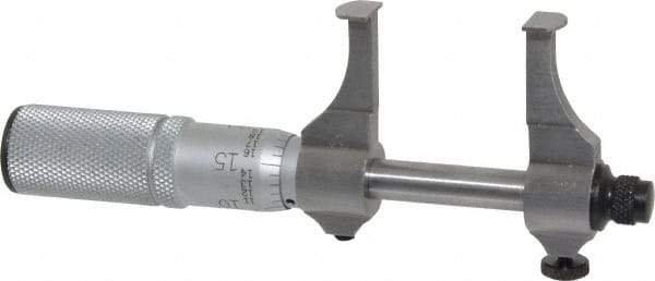Starrett - 1/2 to 1-1/2 Inch Inside Measurement, Satin Chrome Finish, Mechanical Groove Micrometer - 0.001 Inch Graduation, 0.0002 Inch Accuracy, 5/64 Inch Groove Depth, Friction Thimble, Includes Lock Screw - Apex Tool & Supply