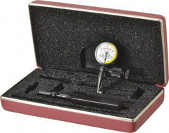 Starrett - 4 Piece, 0" to 0.03" Measuring Range, 15/16" Dial Diam, 0-15-0 Dial Reading, White & Yellow Dial Test Indicator Kit - 5/32" Contact Point Length, 3mm Ball Diam, 0.001" Dial Graduation - Apex Tool & Supply
